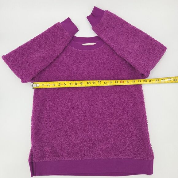 LOFT Sweatshirt Womens Size XS  Purple Crewneck Fuzzy Fleece Faux Sherpa Fall - Picture 5 of 6